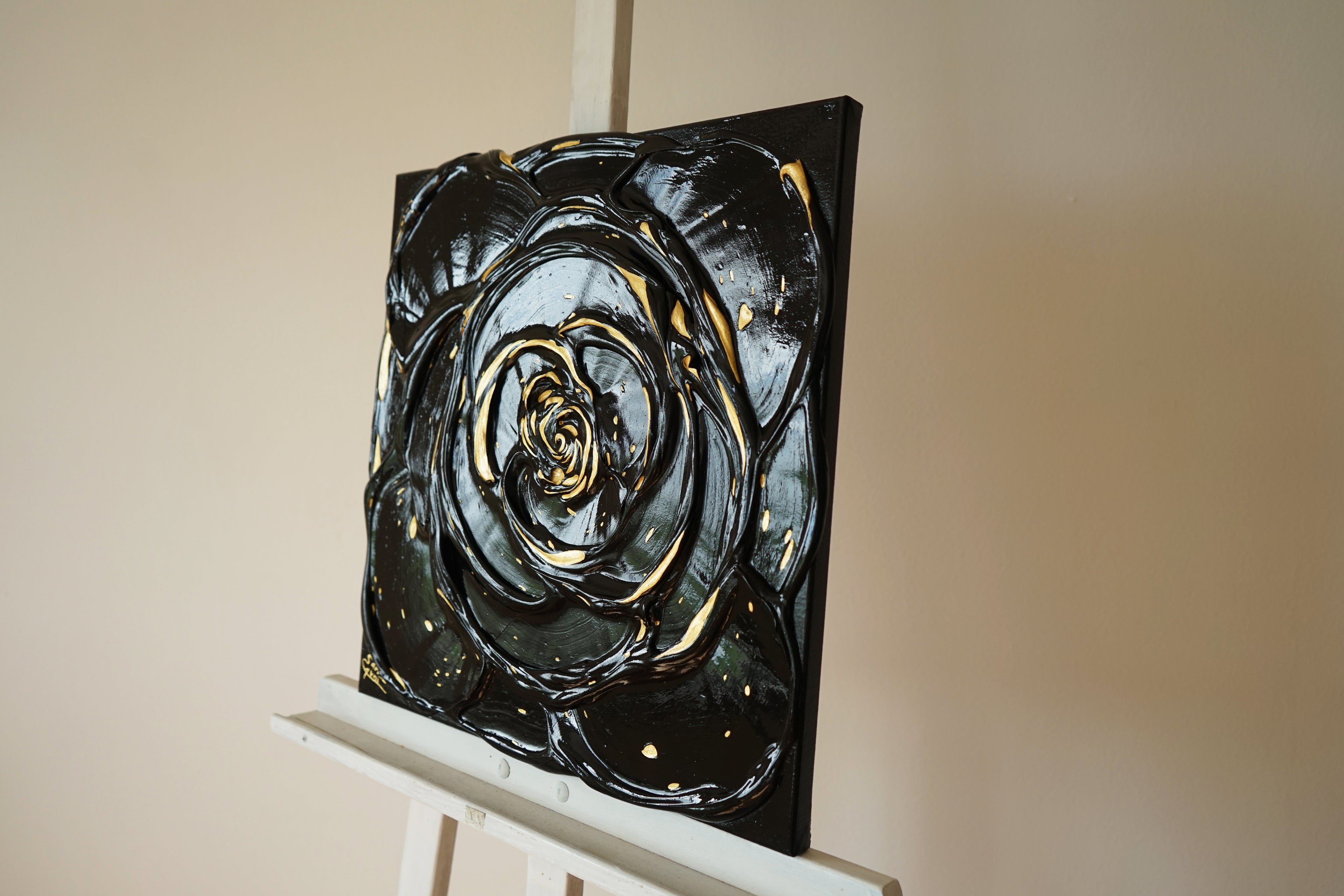 Little Black Rose with a Touch of Gold I.